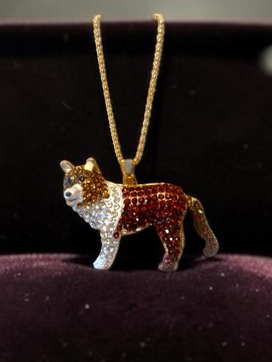 Source Unknown Jewelry - Gold-tone Red and White Crystal Dog Pendant Necklace. Articulating Tail